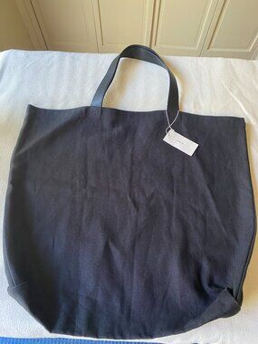 Vince Kendall Conrad Tote Bag Black Canvas Leather Handles NWT
